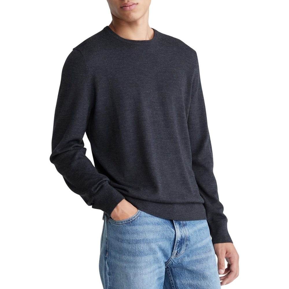 image:imageCalvin Klein Mens Extra Fine Merino Wool SweaterGunmetal Heather