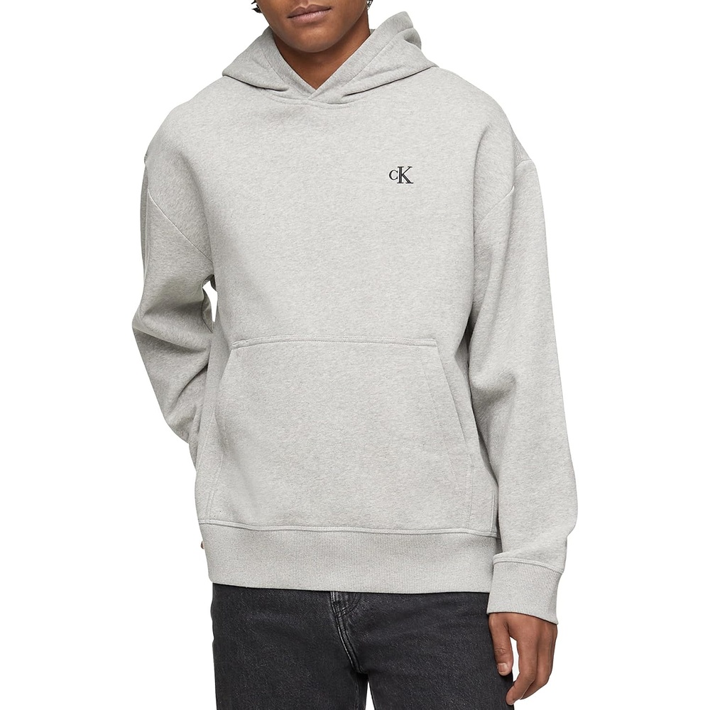 image:imageCalvin Klein Mens Fleece Hoodie Logo Pop Over SweatshirtHeroic Grey Heather