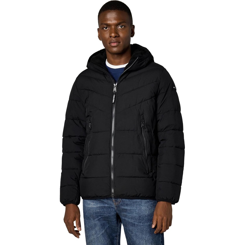 image:imageCalvin Klein Mens Heavyweight Short PufferHooded Stretch Ebony