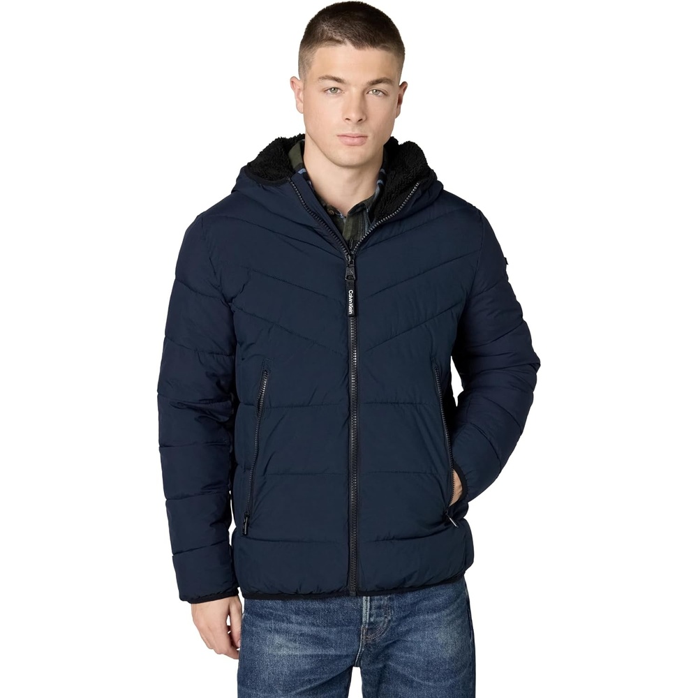image:imageCalvin Klein Mens Heavyweight Short PufferHooded Stretch True Navy