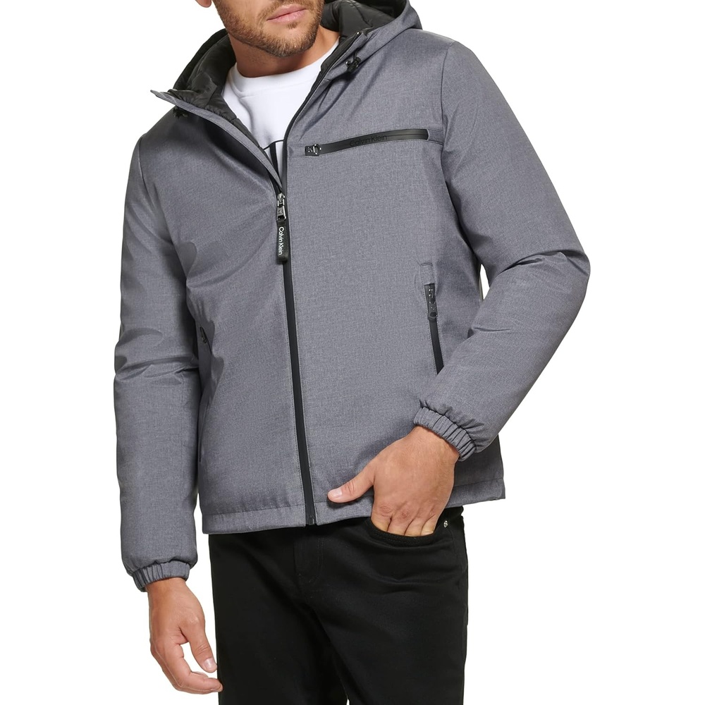 image:imageCalvin Klein Mens Hooded WindbreakerClassic Hooded Light Grey Heather