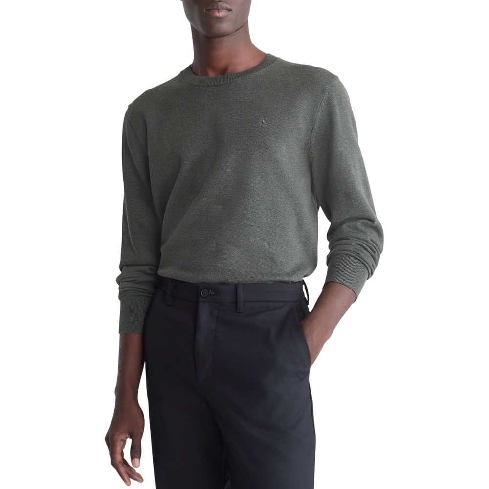 image:imageCalvin Klein Mens Knit Campus Crew Neck Cotton CK Golf SweaterBeluga Heather