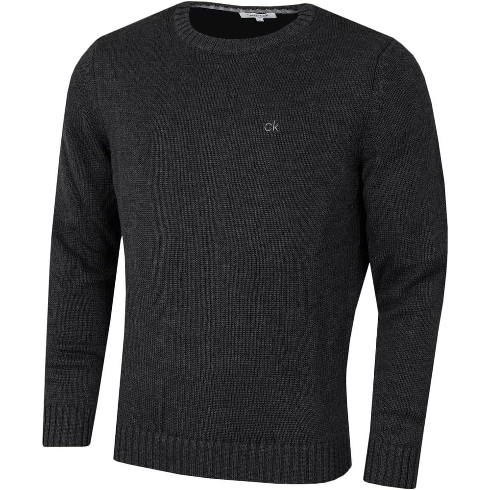 image:imageCalvin Klein Mens Knit Campus Crew Neck Cotton CK Golf SweaterCharcoal Marl