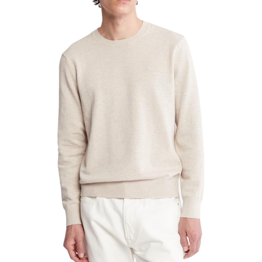 image:imageCalvin Klein Mens Knit Campus Crew Neck Cotton CK Golf SweaterCornstalk Heather