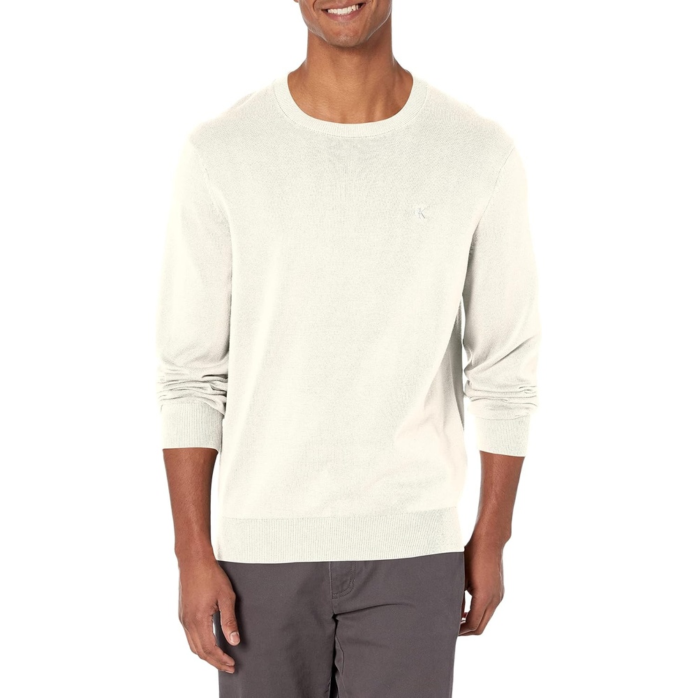 image:imageCalvin Klein Mens Knit Campus Crew Neck Cotton CK Golf SweaterEgret