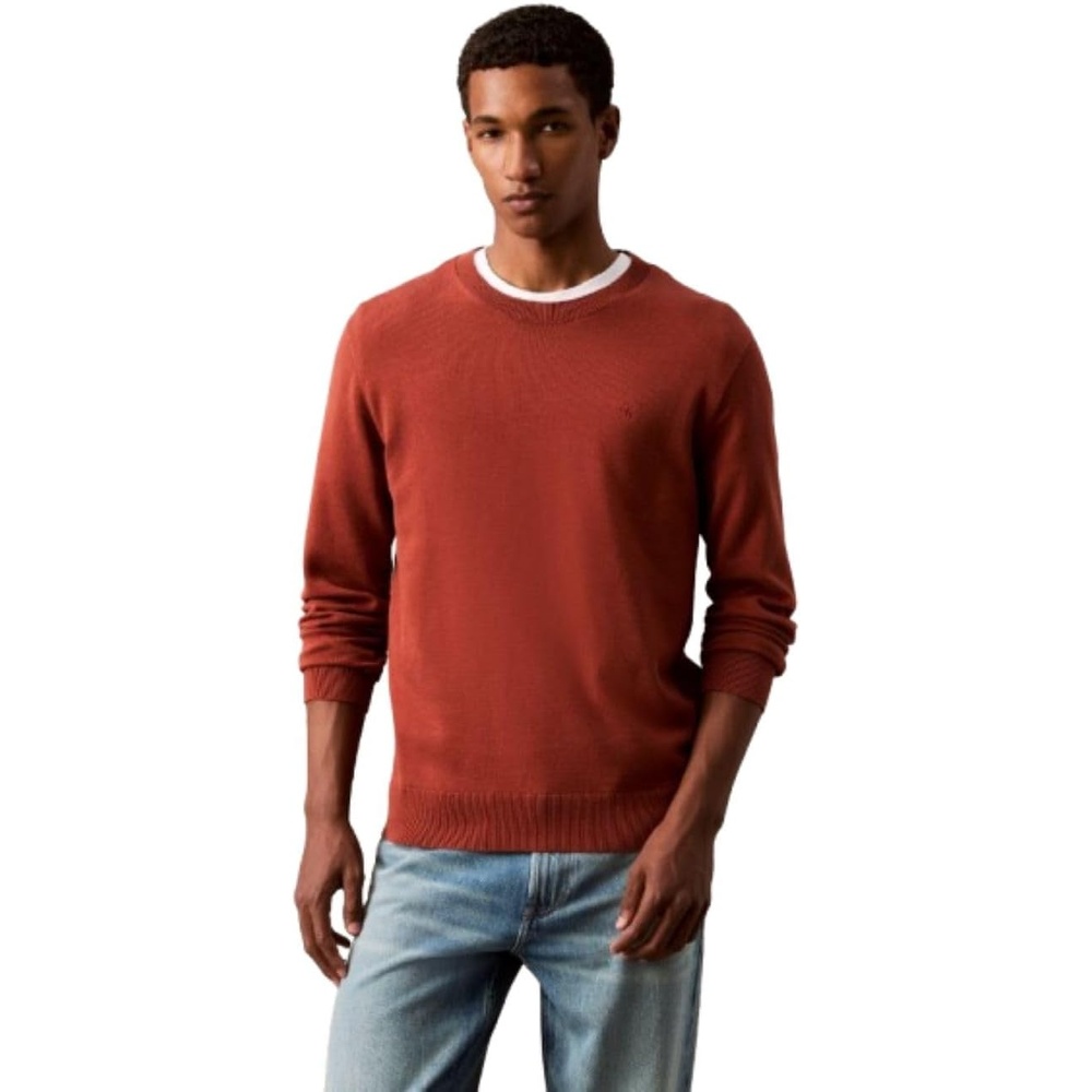 image:imageCalvin Klein Mens Knit Campus Crew Neck Cotton CK Golf SweaterRoasted Russet