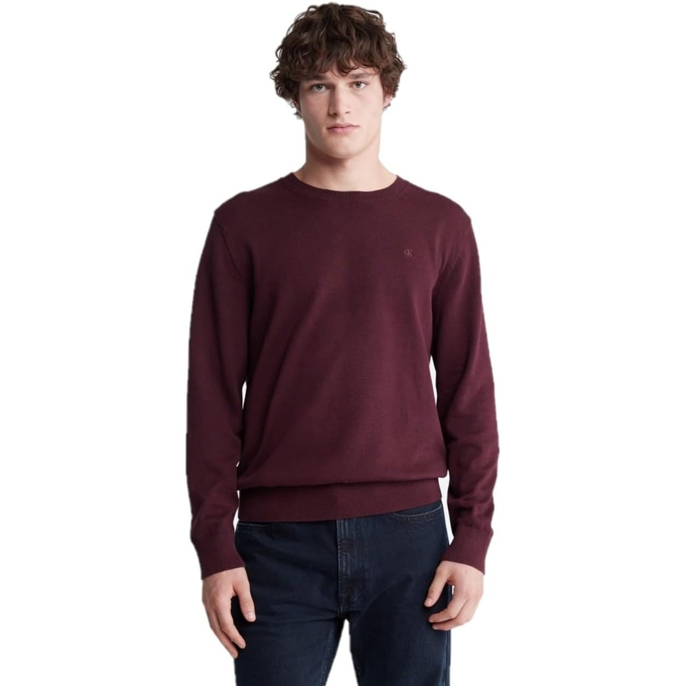 image:imageCalvin Klein Mens Knit Campus Crew Neck Cotton CK Golf SweaterTawny Port Heather