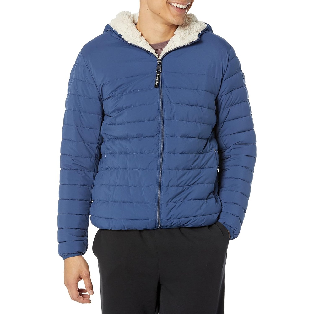 image:imageCalvin Klein Mens Lightweight Packable Down Jacket With Sherpa LiningHooded Down Blue