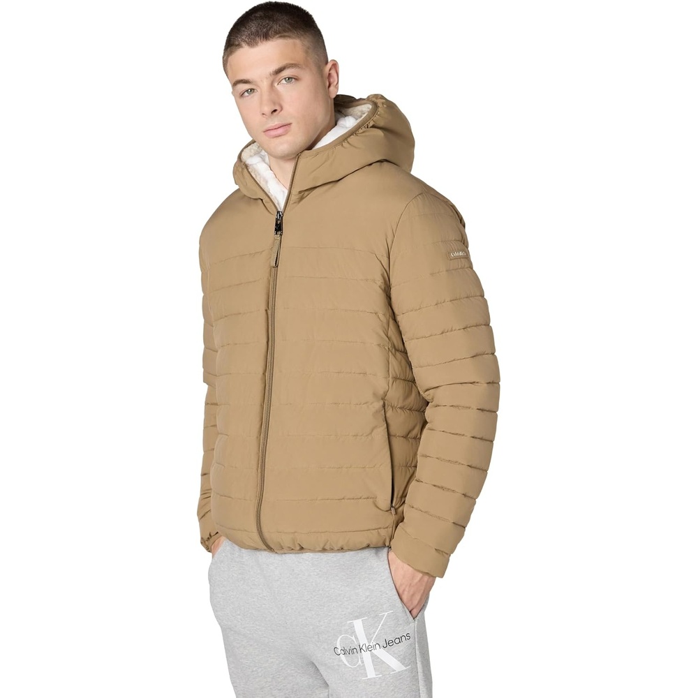 image:imageCalvin Klein Mens Lightweight Packable Down Jacket With Sherpa LiningHooded Down Tan
