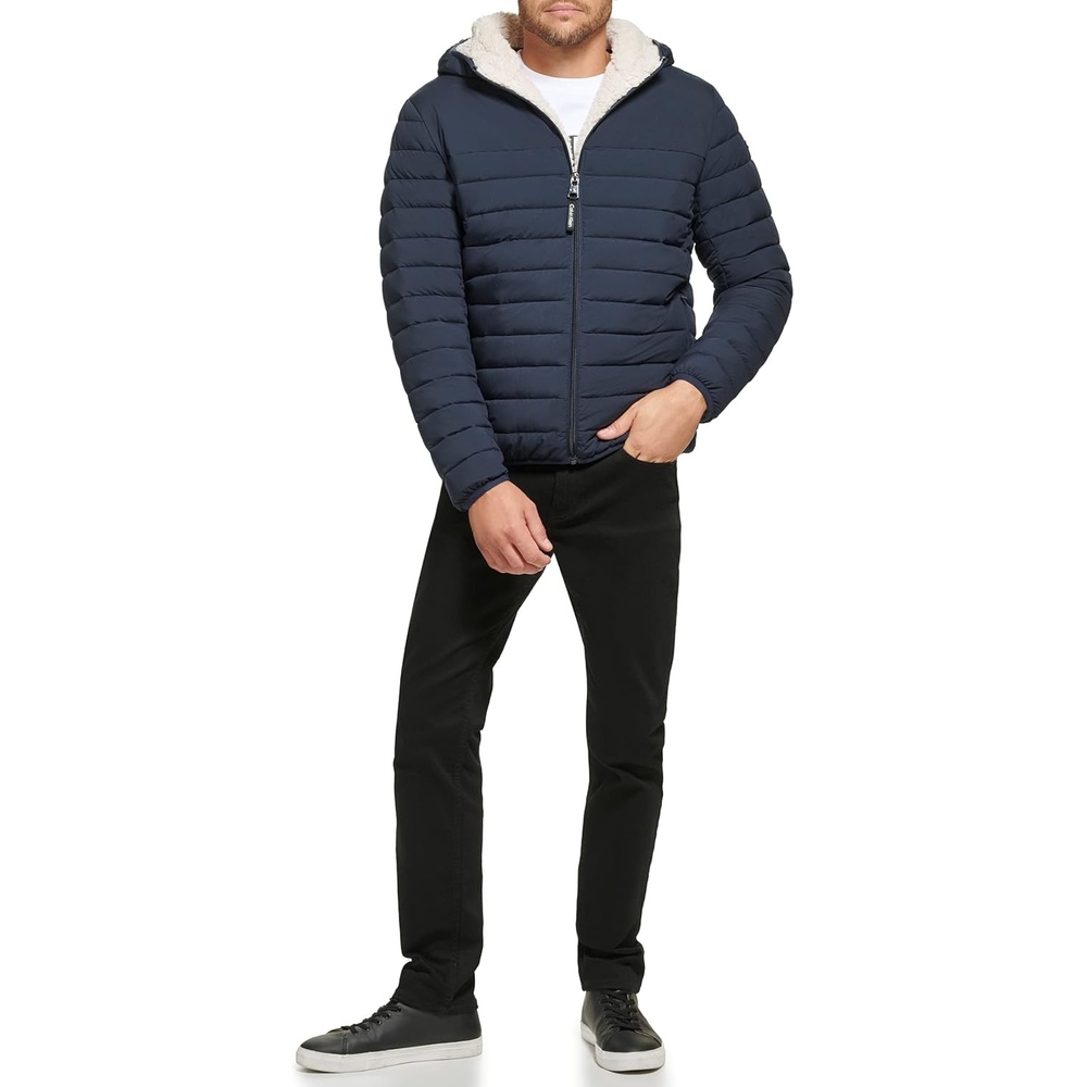 image:imageCalvin Klein Mens Lightweight Packable Down Jacket With Sherpa LiningHooded Down True Navy