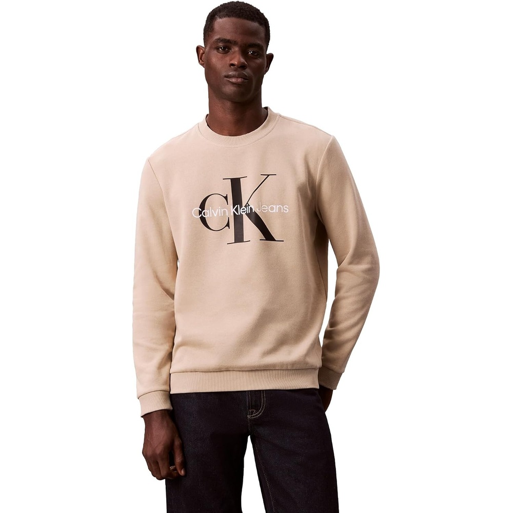 image:imageCalvin Klein Mens Monogram Logo Crewneck SweatshirtWhite Pepper