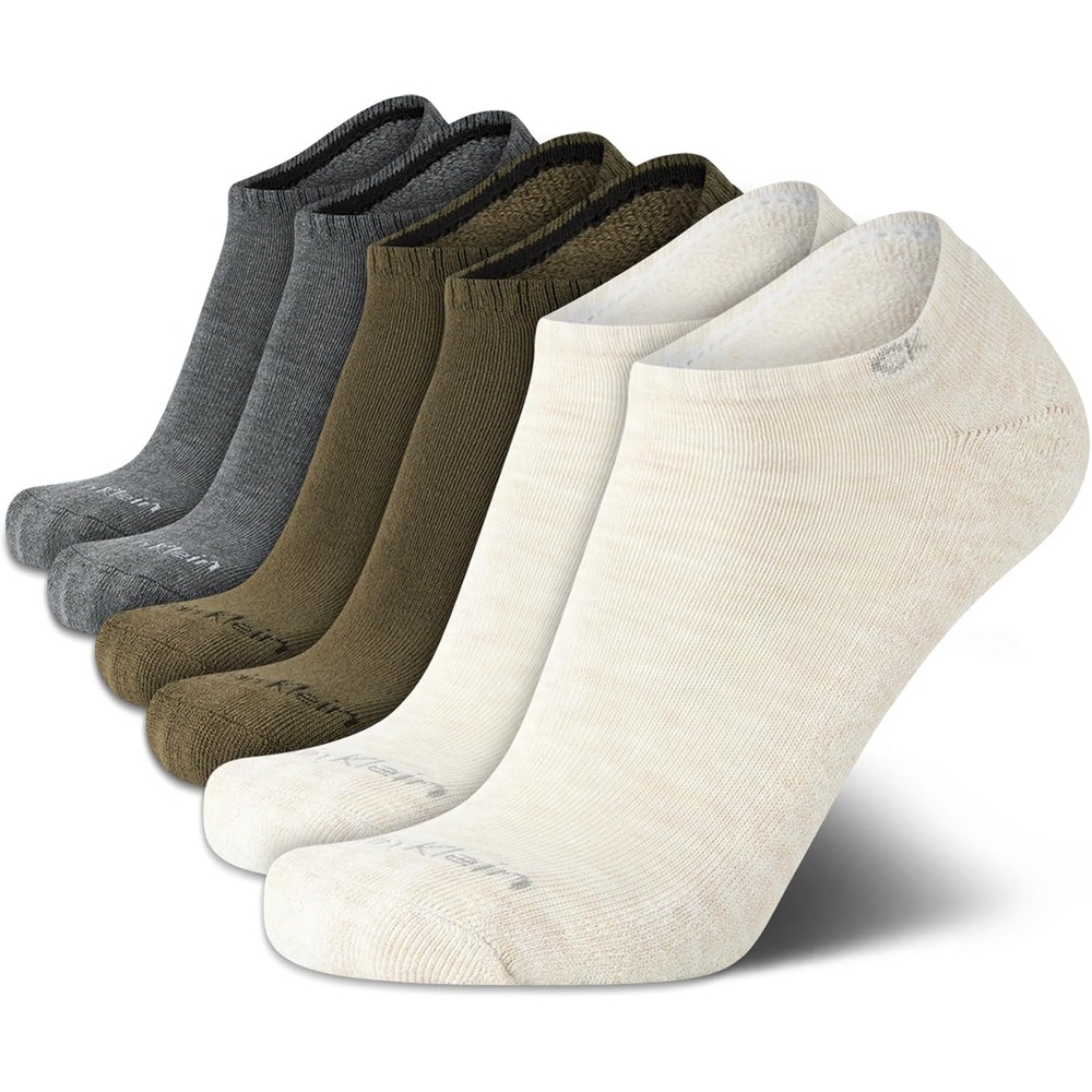 image:imageCalvin Klein Mens No Show Socks  6 Pack Soft Cotton Blend Cushioned Athletic Low Cut Socks for Men for Sports and RunningBeigeGrey