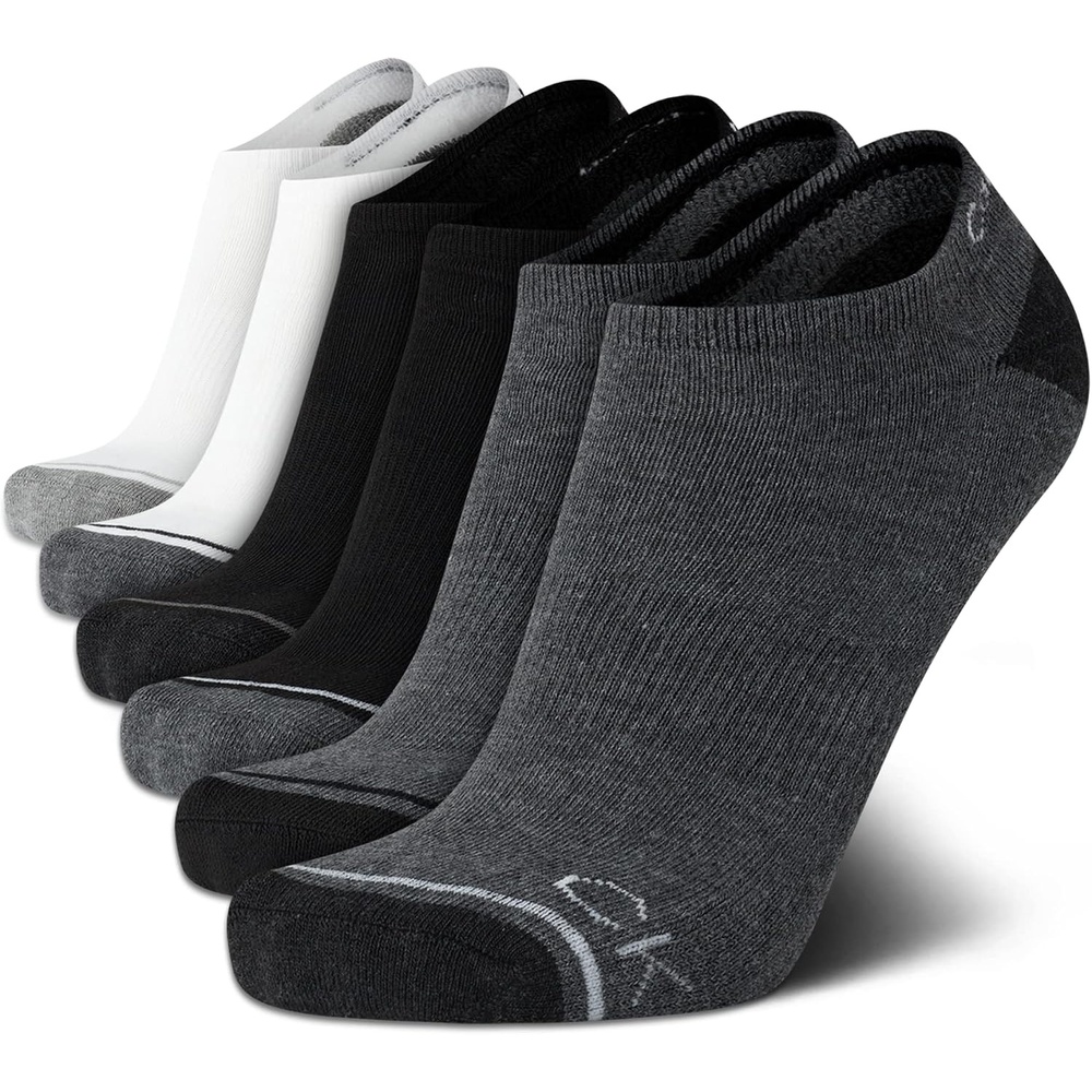 image:imageCalvin Klein Mens No Show Socks  6 Pack Soft Cotton Blend Cushioned Athletic Low Cut Socks for Men for Sports and RunningGrey Heather Assorted Ck
