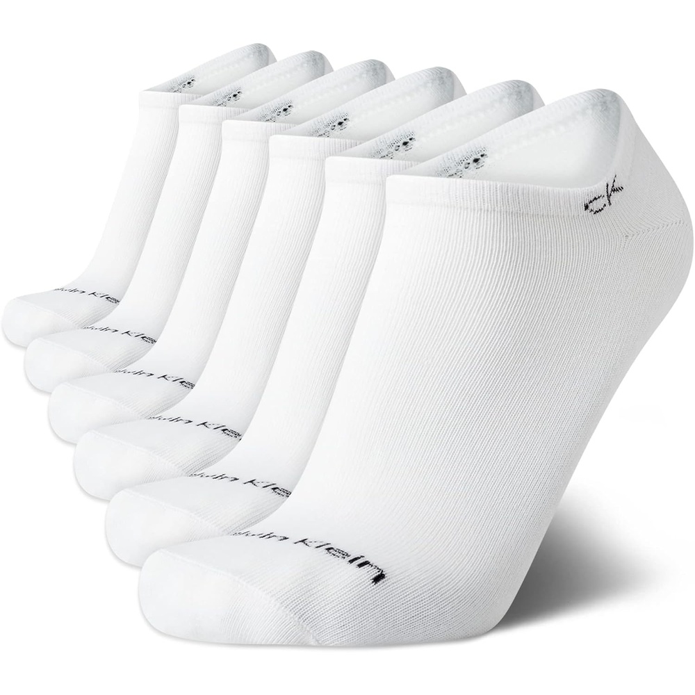 image:imageCalvin Klein Mens No Show Socks  6 Pack Soft Cotton Blend Cushioned Athletic Low Cut Socks for Men for Sports and RunningWhite Logo