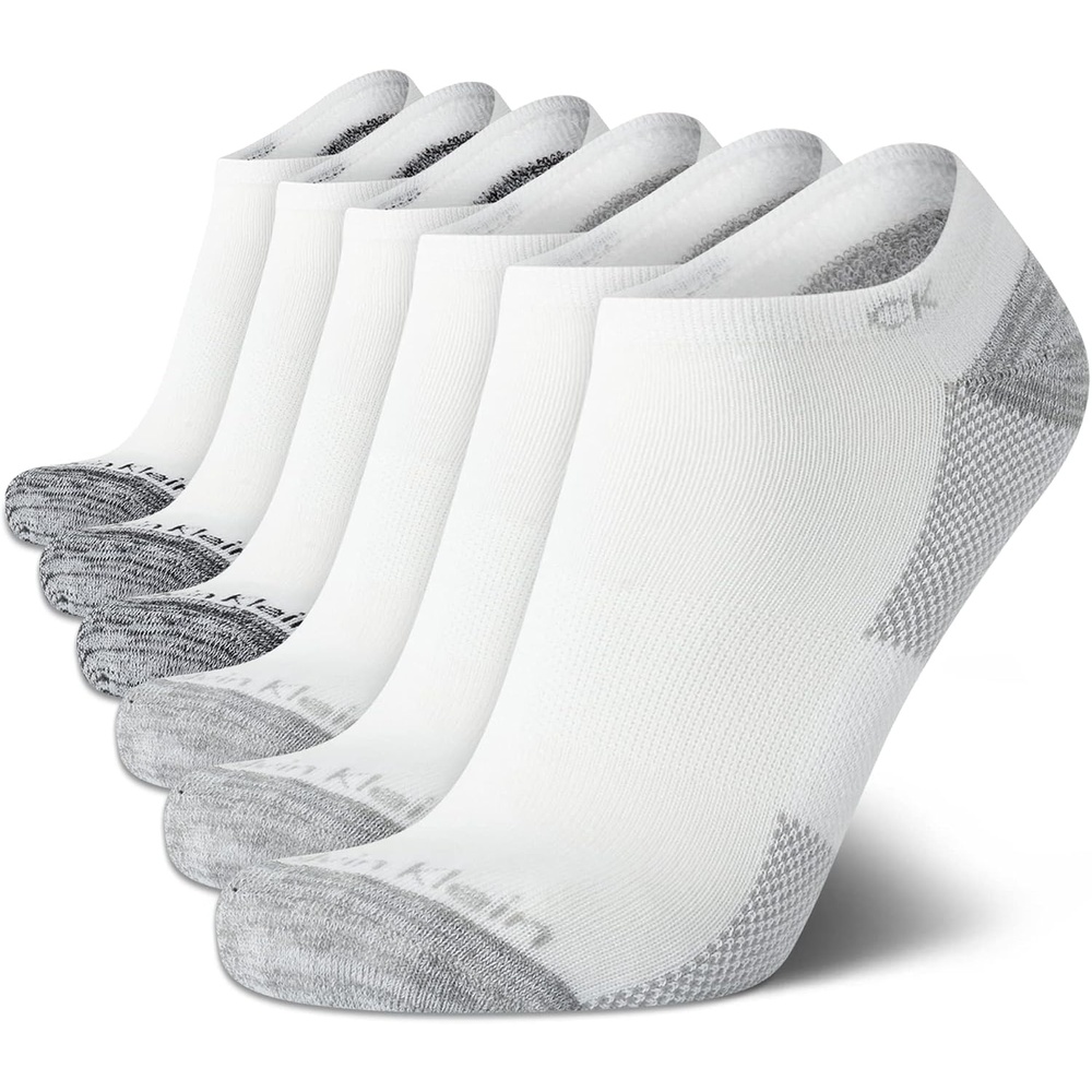 image:imageCalvin Klein Mens No Show Socks  6 Pack Soft Cotton Blend Cushioned Athletic Low Cut Socks for Men for Sports and RunningWhiteGrey