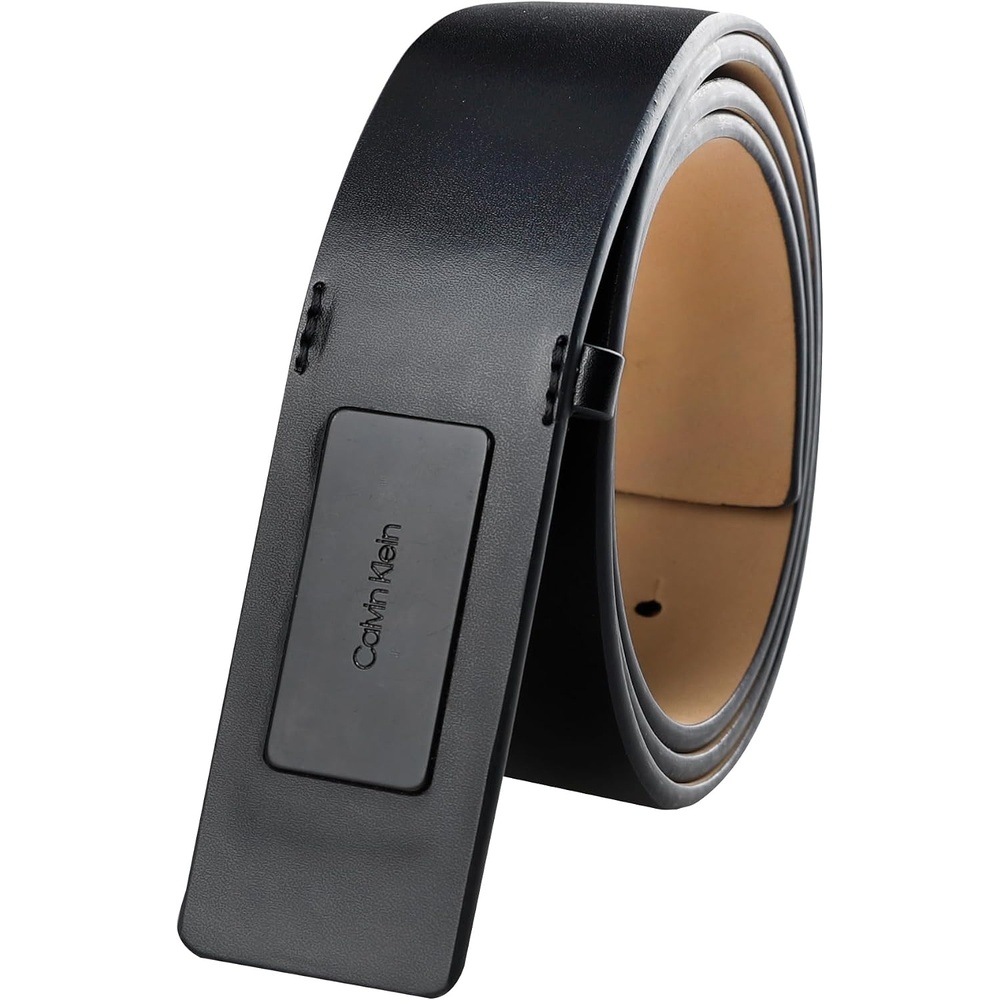 image:imageCalvin Klein Mens Plaque Buckle Belt  Casual Modern Style With Logo Detail for Jeans and Dress PantsBlack Inlay Plaque