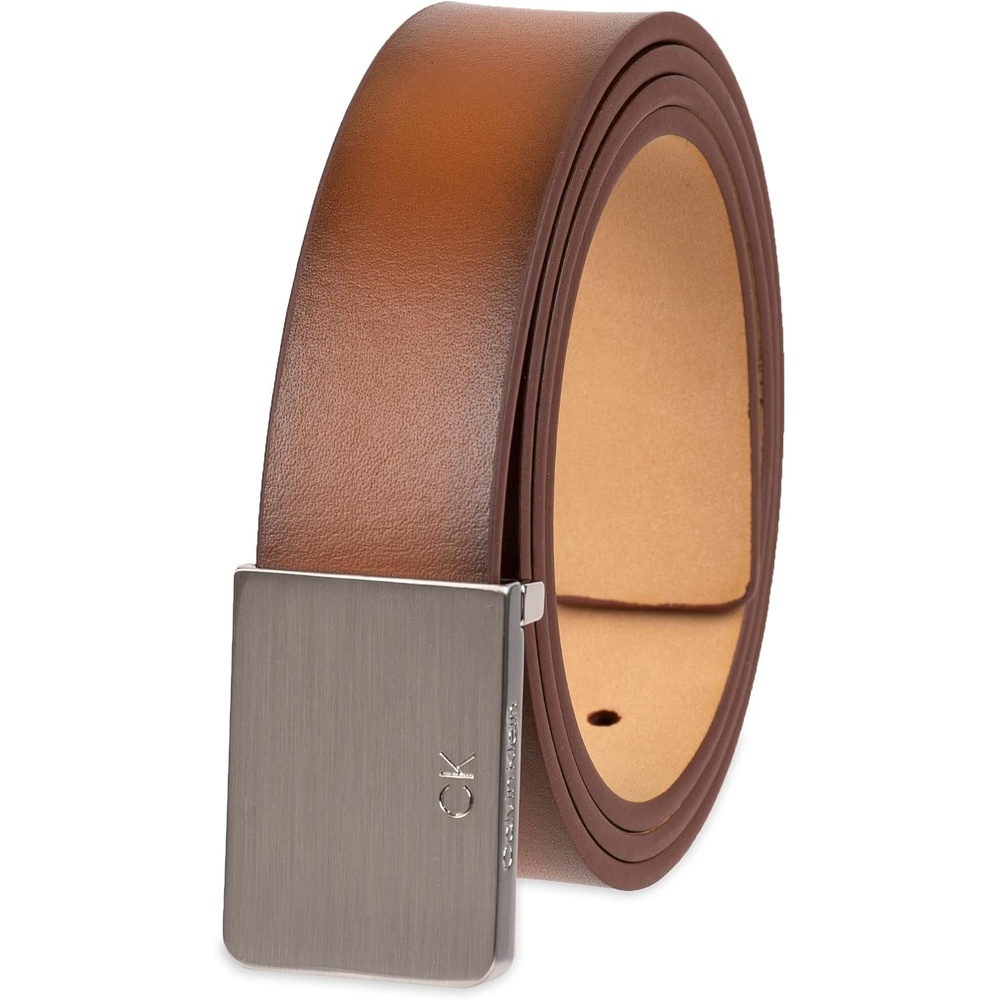 image:imageCalvin Klein Mens Plaque Buckle Belt  Casual Modern Style With Logo Detail for Jeans and Dress PantsCognac Plaque