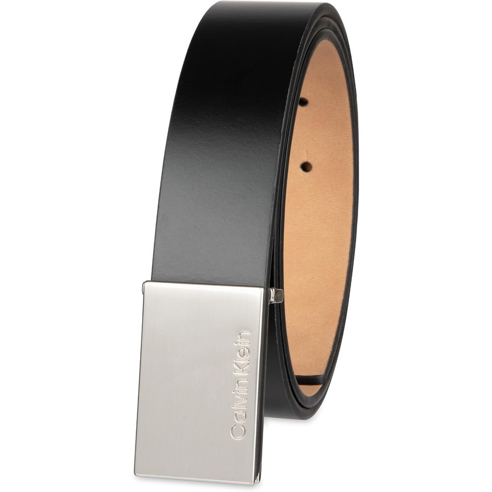 image:imageCalvin Klein Mens Plaque Buckle Belt  Casual Modern Style With Logo Detail for Jeans and Dress PantsDark Black