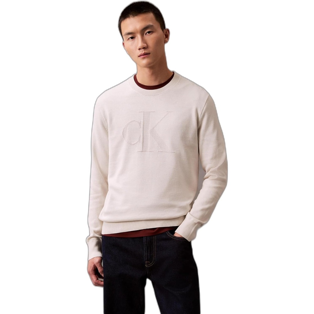 image:imageCalvin Klein Mens Smooth Cotton Monogram Logo SweaterChalk