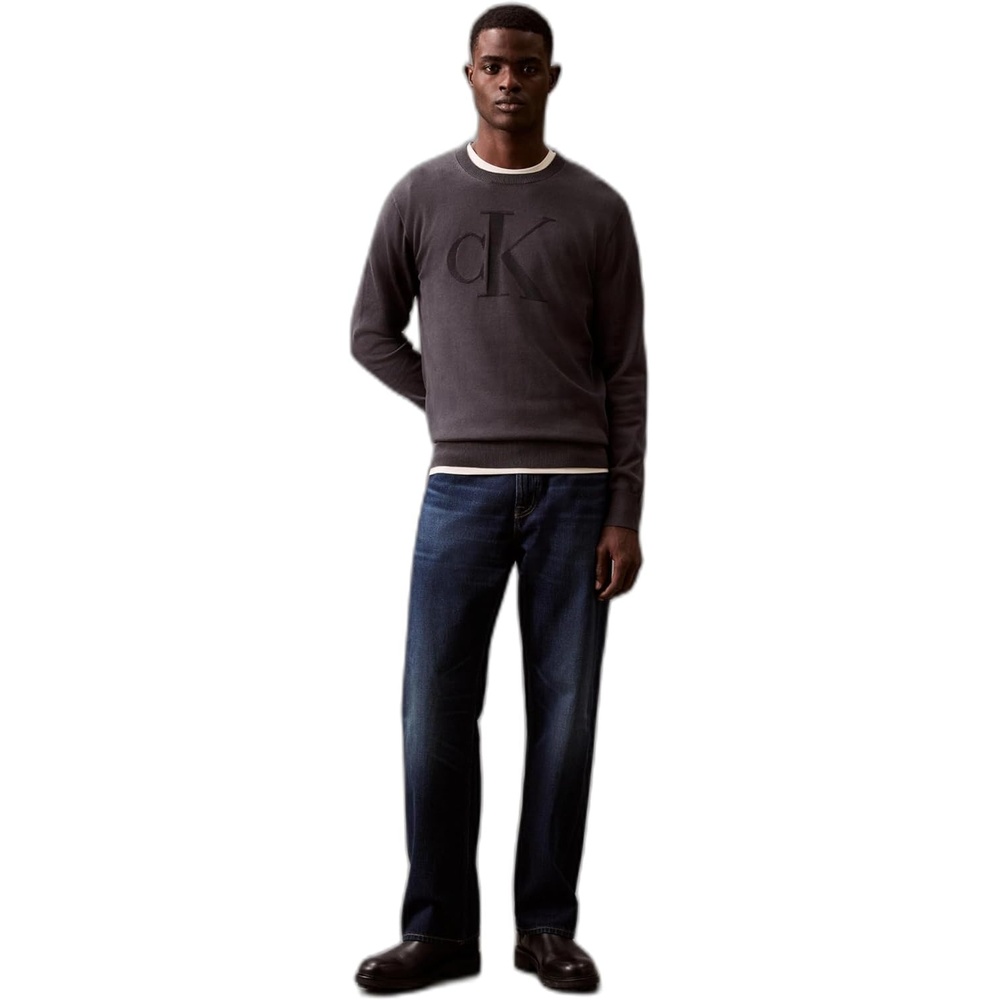 image:imageCalvin Klein Mens Smooth Cotton Monogram Logo SweaterEbony