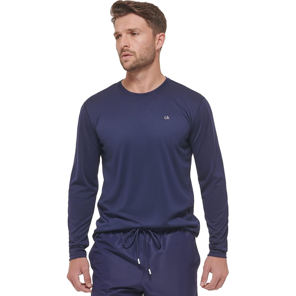 image:imageCalvin Klein Mens Standard Light Weight Quick Dry Long Sleeve 40 UPF Protection Active TopNavy
