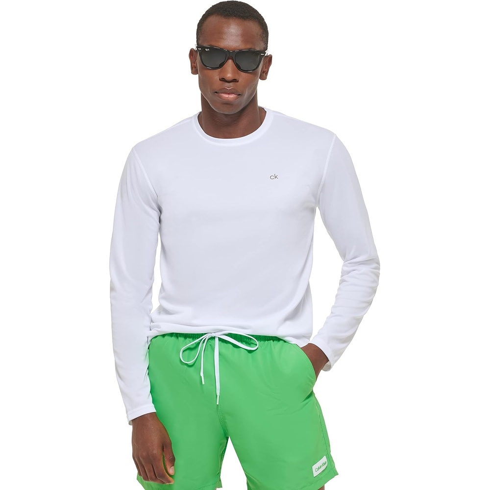 image:imageCalvin Klein Mens Standard Light Weight Quick Dry Long Sleeve 40 UPF Protection Active TopWhite