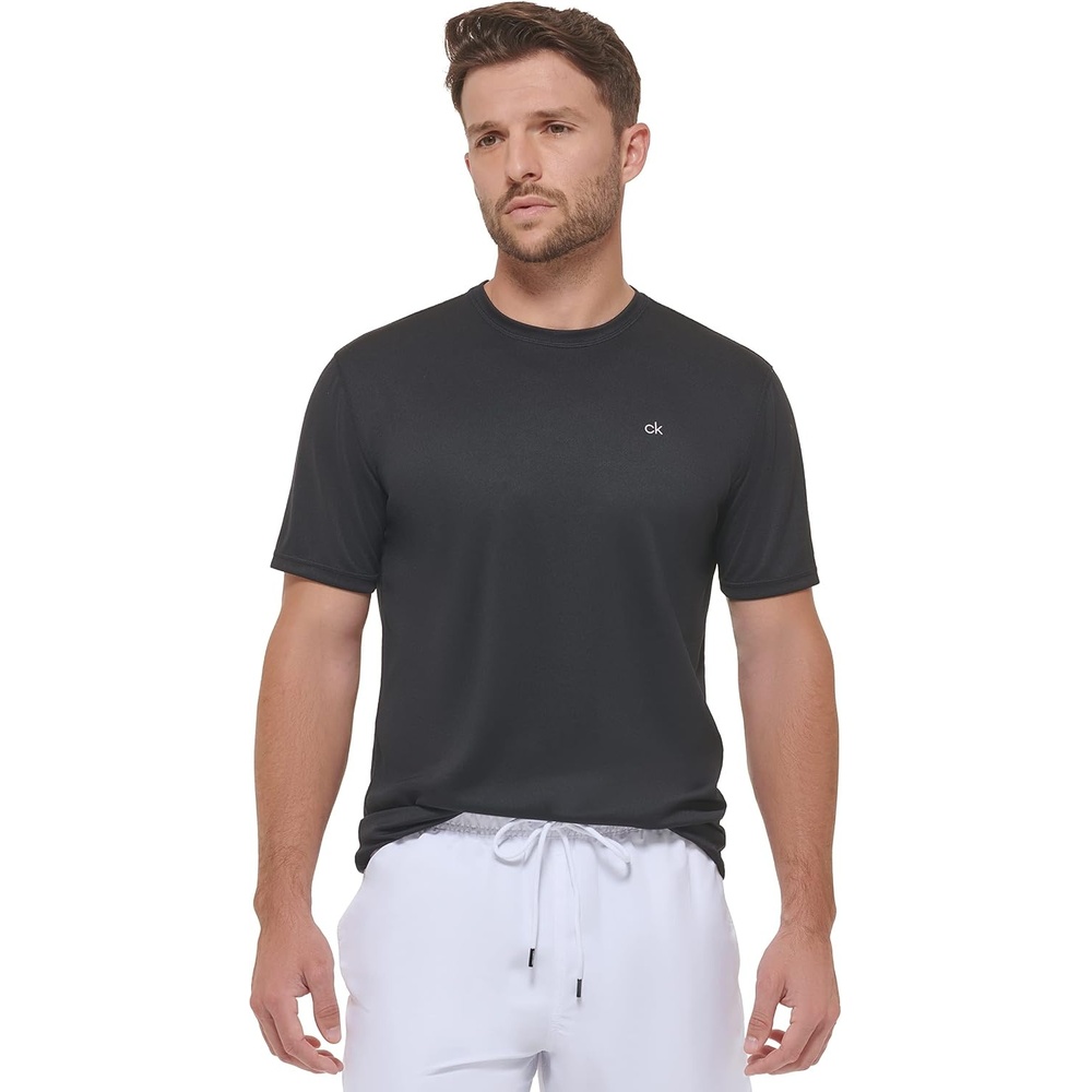 image:imageCalvin Klein Mens Standard Light Weight Quick Dry Short Sleeve 40 UPF Protection Active TopBlack