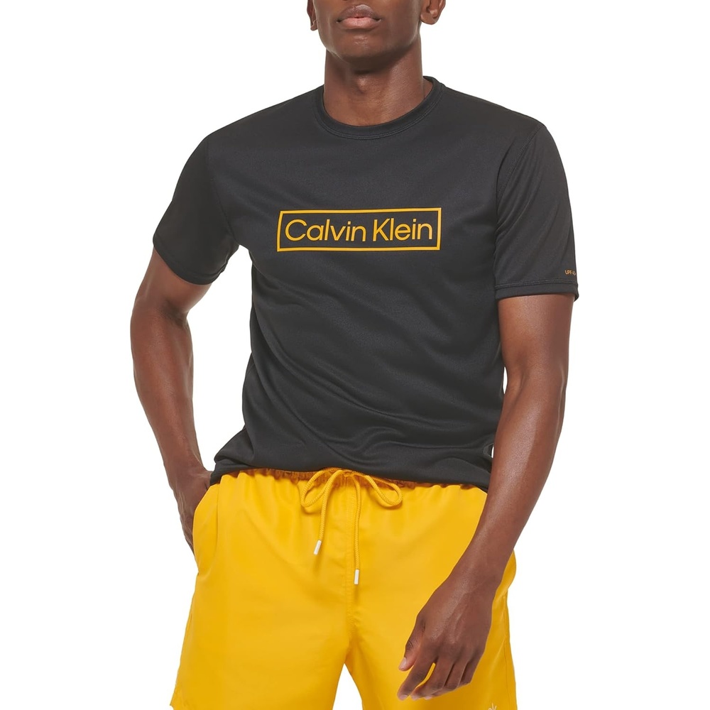 image:imageCalvin Klein Mens Standard Light Weight Quick Dry Short Sleeve 40 UPF Protection Active TopBlack Logo