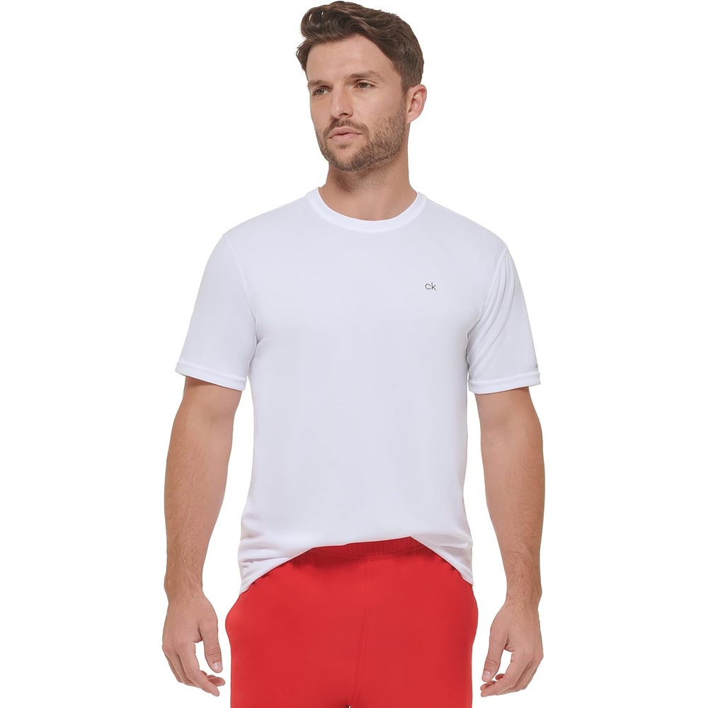 image:imageCalvin Klein Mens Standard Light Weight Quick Dry Short Sleeve 40 UPF Protection Active TopWhite