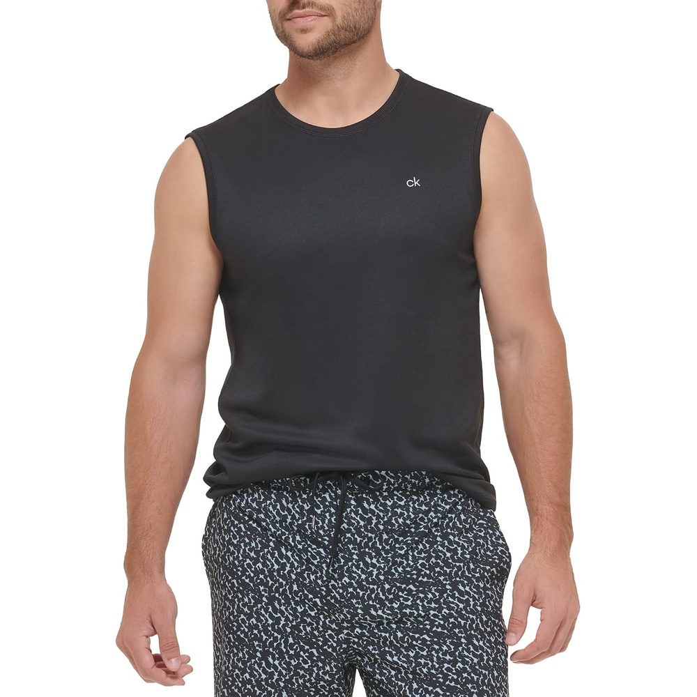 image:imageCalvin Klein Mens Standard UPF 40 Sleeveless Quick Dry Swim ShirtBlack