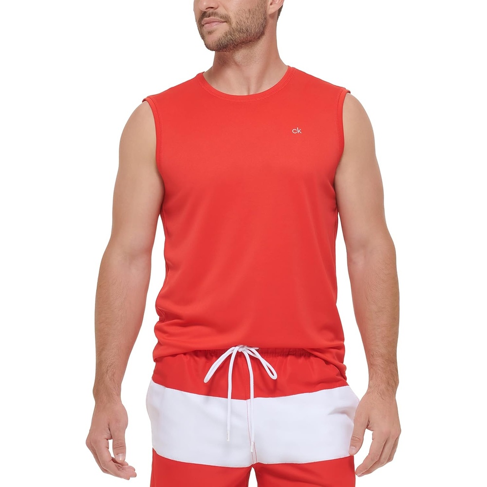 image:imageCalvin Klein Mens Standard UPF 40 Sleeveless Quick Dry Swim ShirtRed