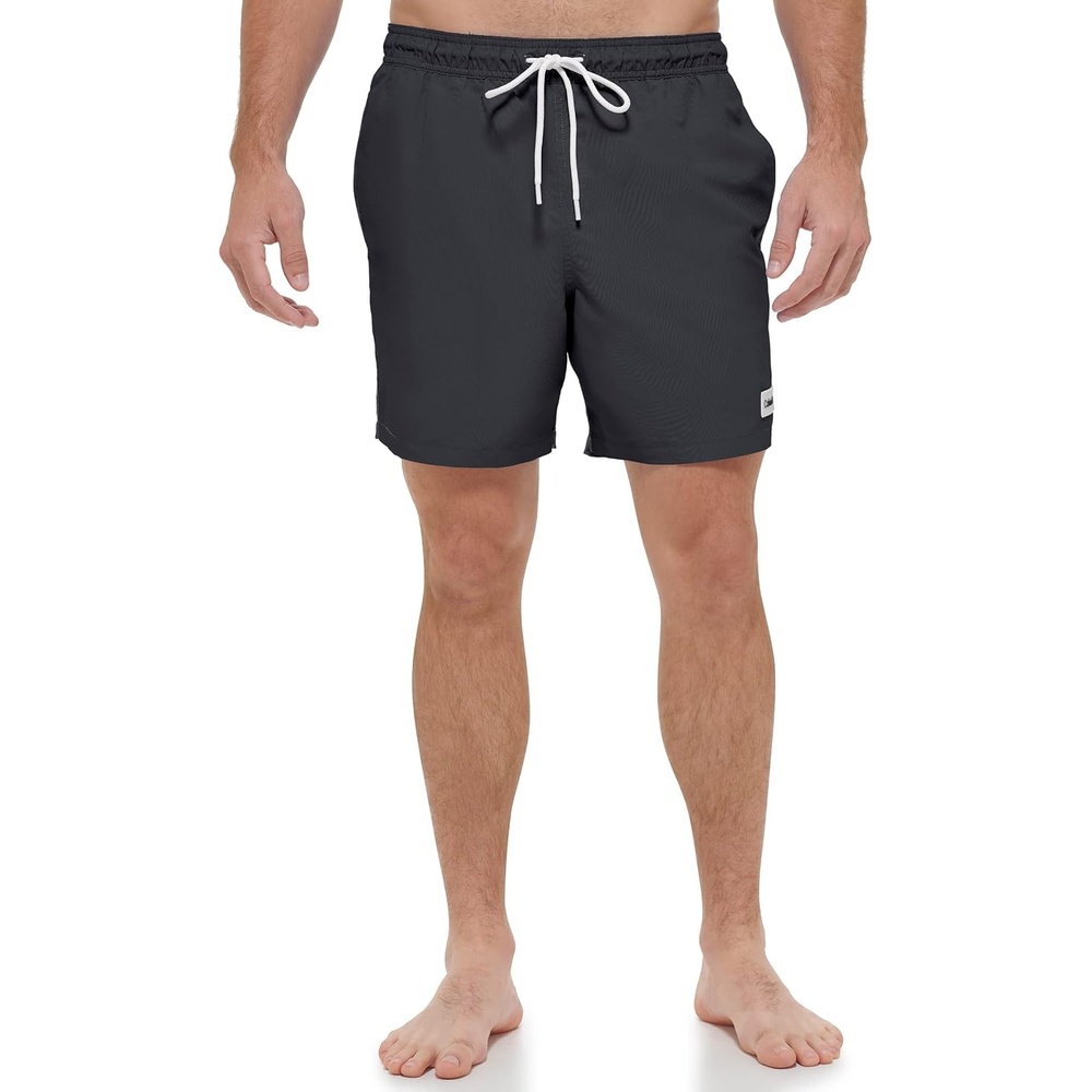 image:imageCalvin Klein Mens Standard Uv Protected Quick Dry Drawstring Solid Swim Trunk
