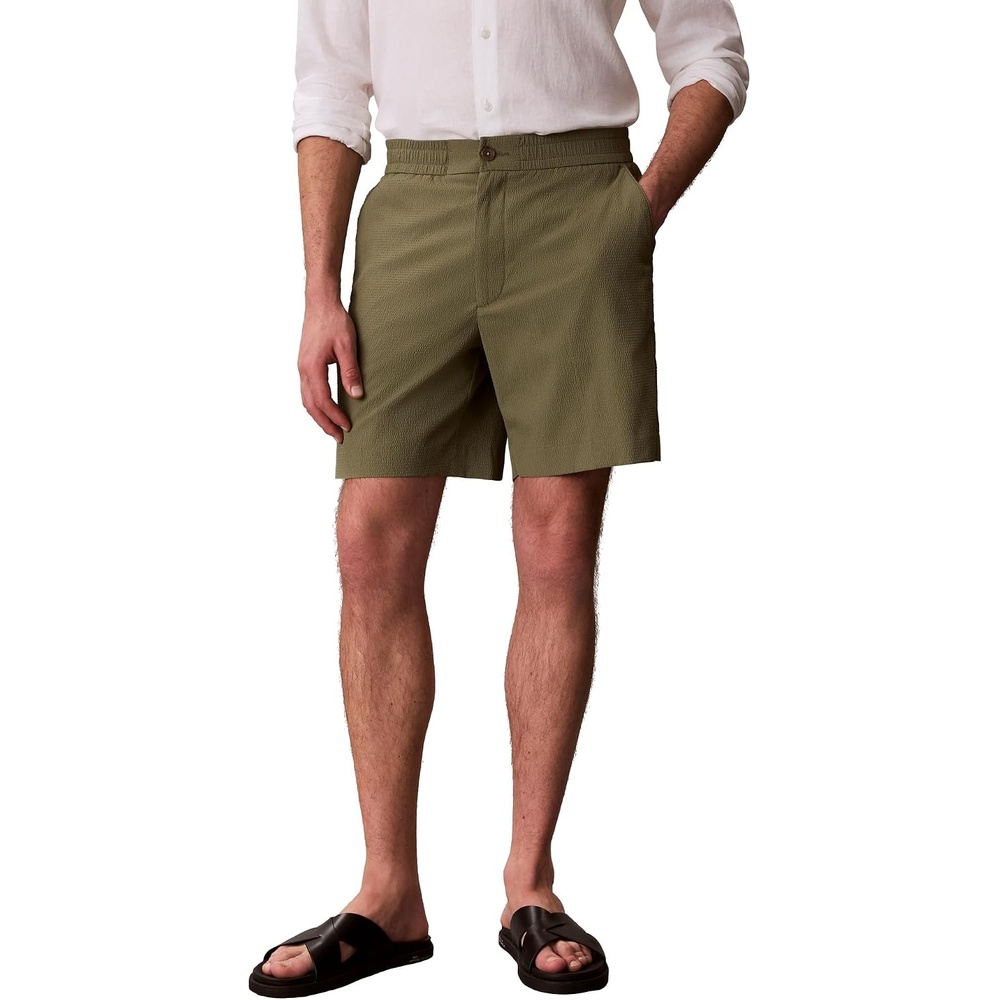 image:imageCalvin Klein Mens Straight Seersucker Elastic 7 Short Deep Lichen Green