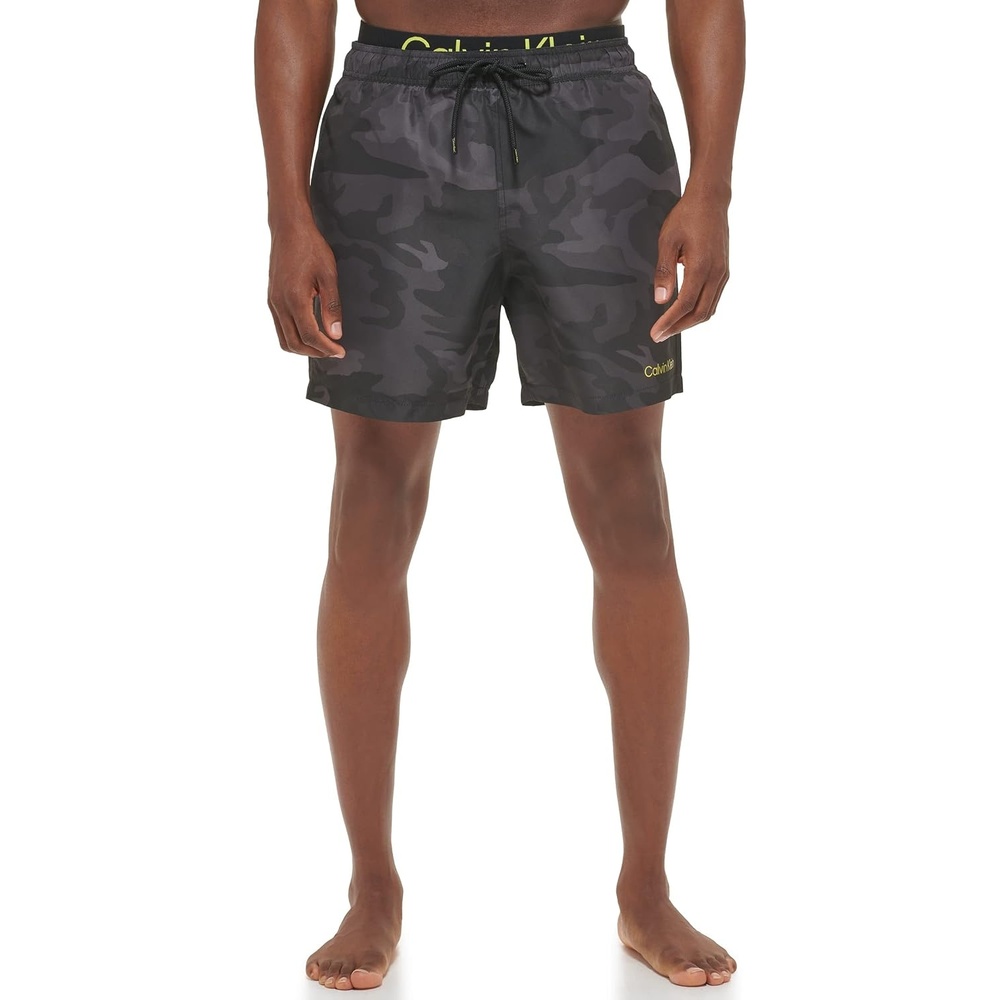 image:imageCalvin Klein Mens Uv Protected Quick Dry Graphic Print Swim TrunkBlack Camo Watercolor