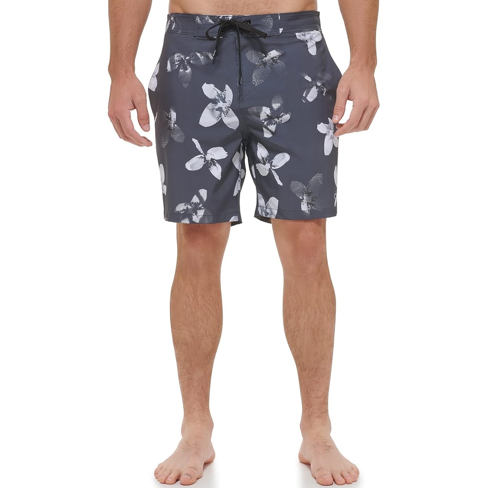 image:imageCalvin Klein Mens Uv Protected Quick Dry Graphic Print Swim TrunkGrey Aloha