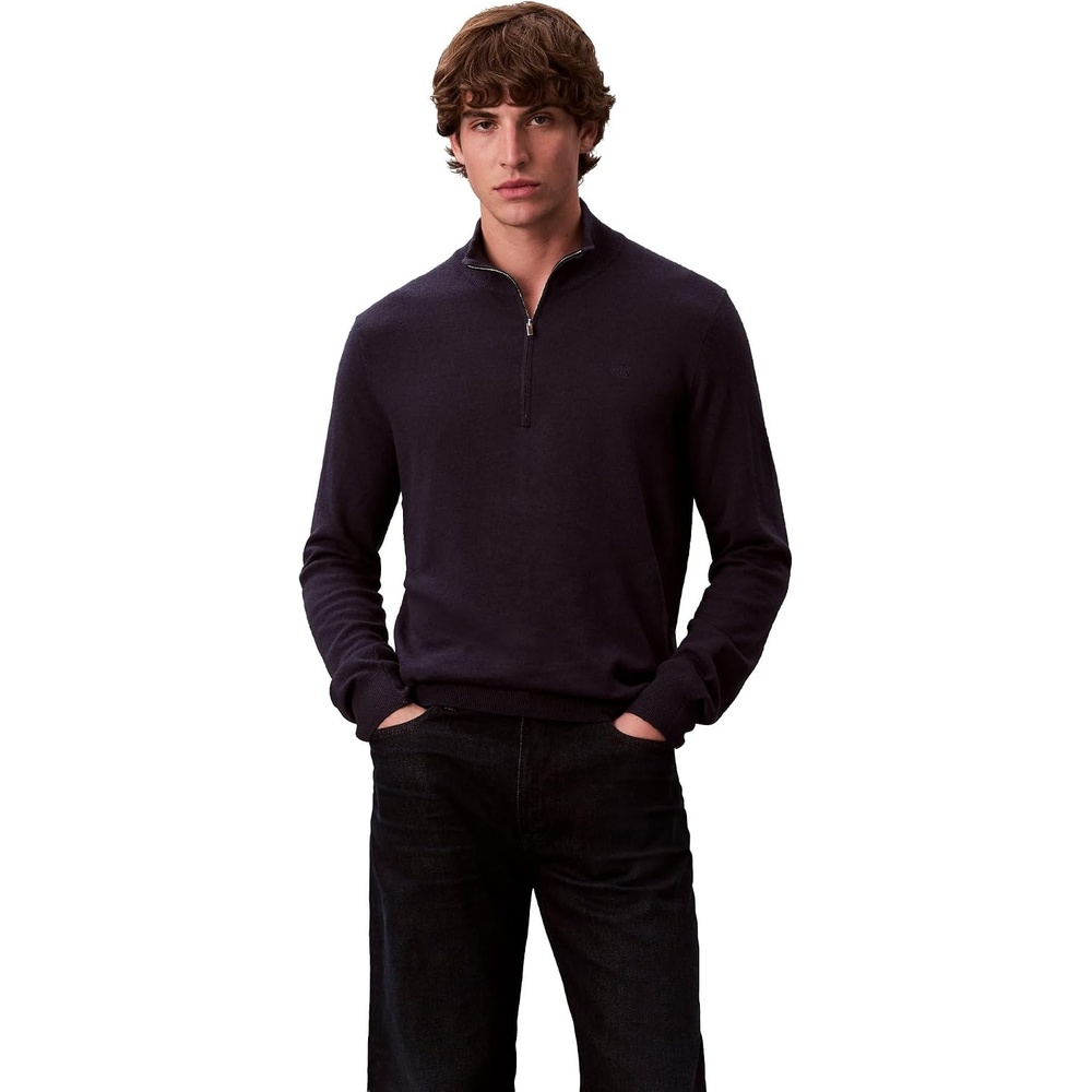 image:imageCalvin Klein Mens Wool Blend Quarter Zip SweaterDark Sapphire