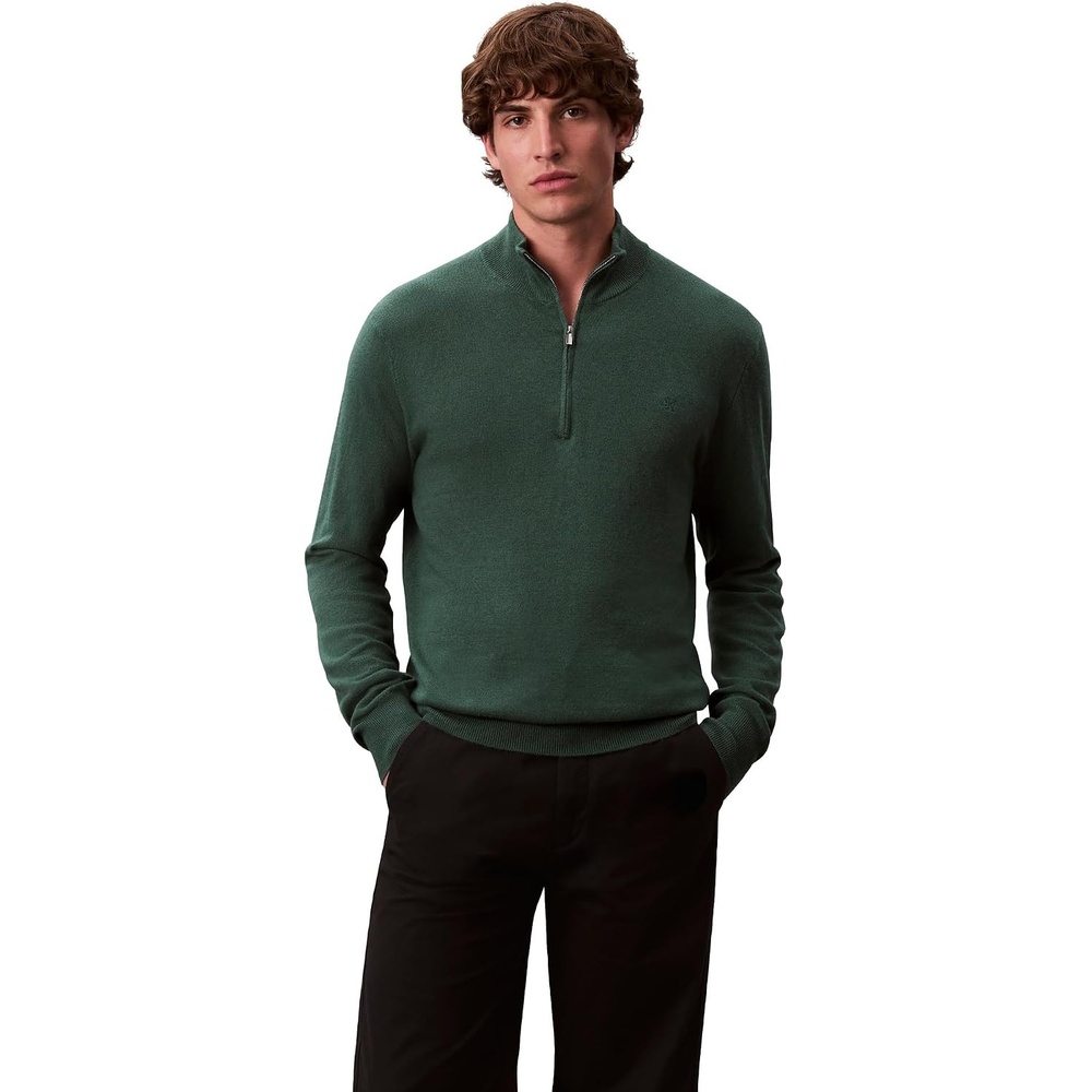 image:imageCalvin Klein Mens Wool Blend Quarter Zip SweaterHunter Green