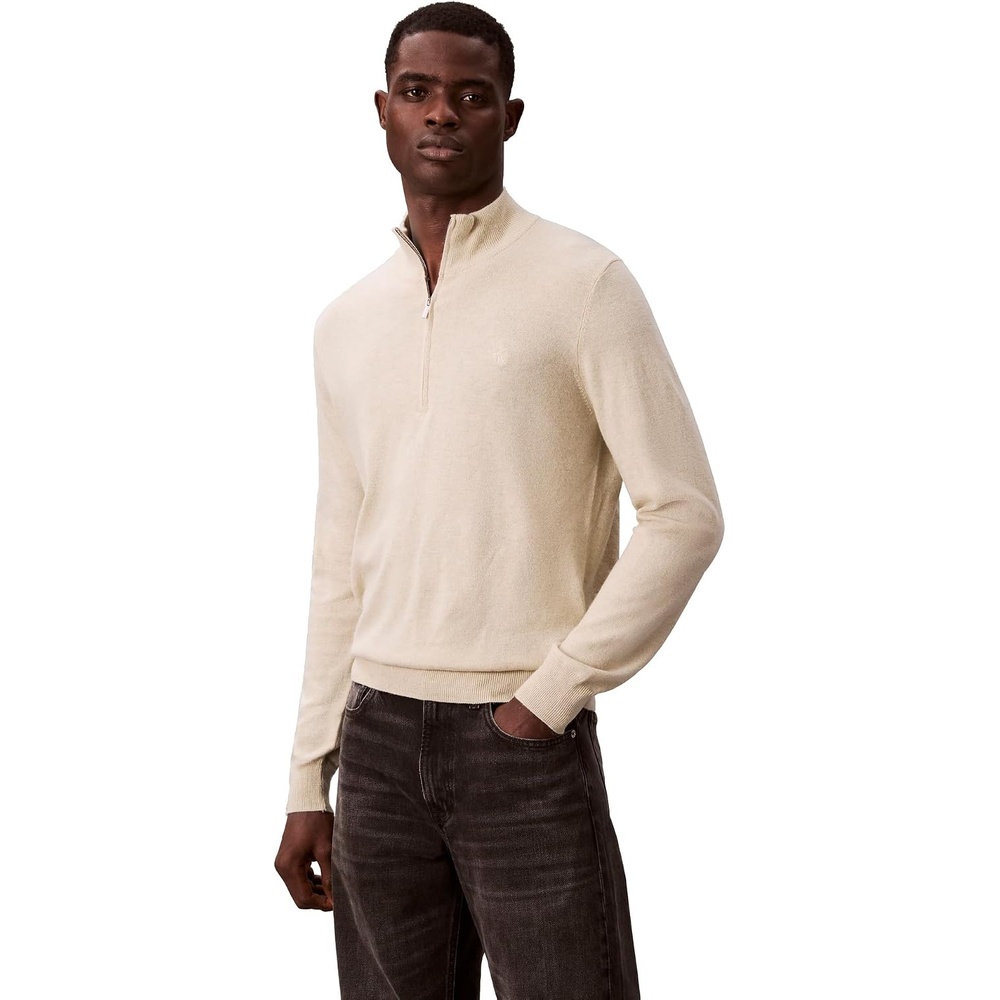 image:imageCalvin Klein Mens Wool Blend Quarter Zip SweaterPelican Heather