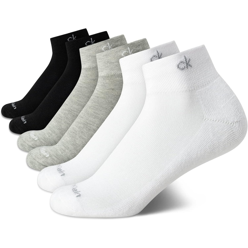 image:imageCalvin Klein Quarter Socks for Women 6 Pack Cushioned Ankle Socks Quarter Cut Breathable Lightweight Athletic DesignBlackWhiteGrey