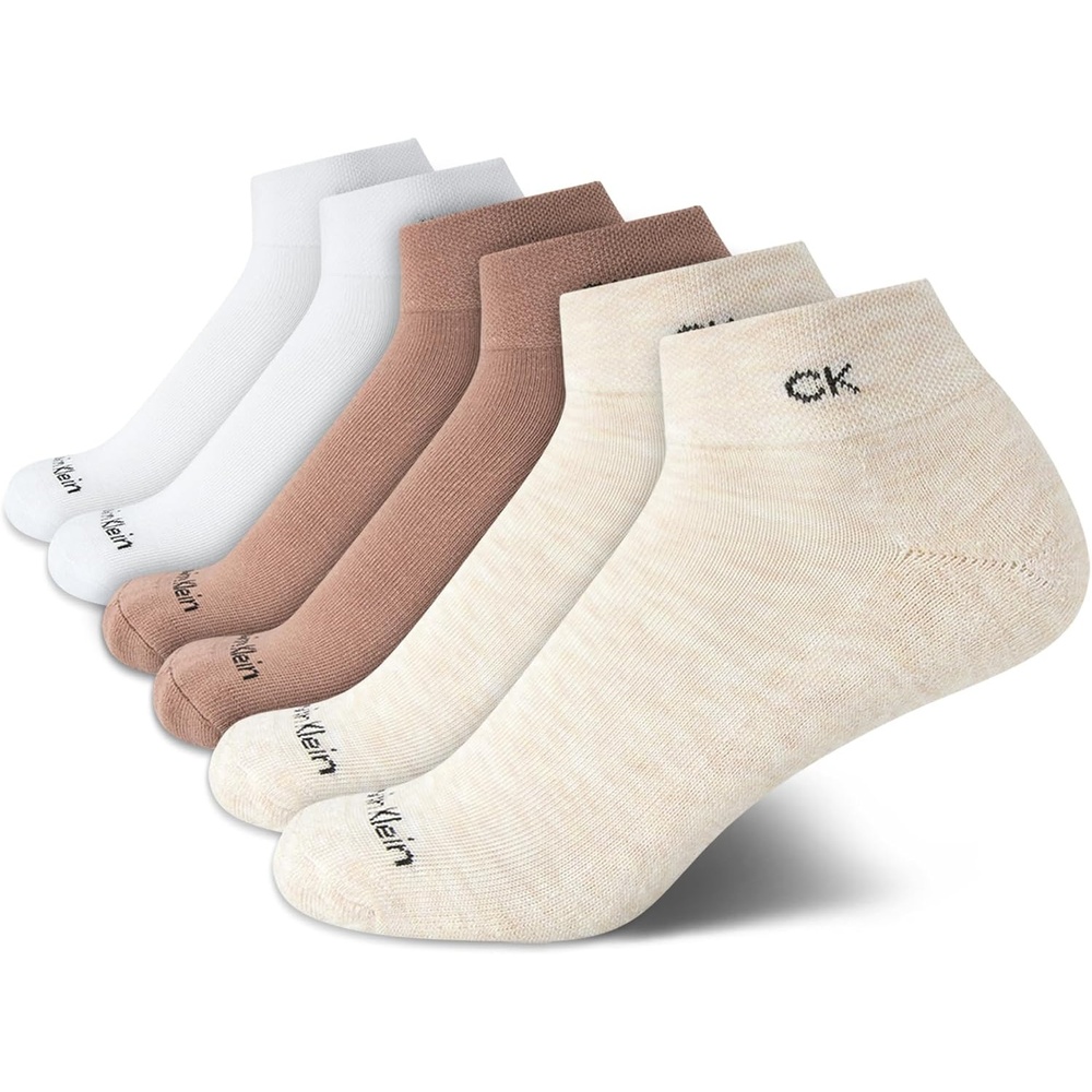 image:imageCalvin Klein Quarter Socks for Women 6 Pack Cushioned Ankle Socks Quarter Cut Breathable Lightweight Athletic DesignWhiteBrown
