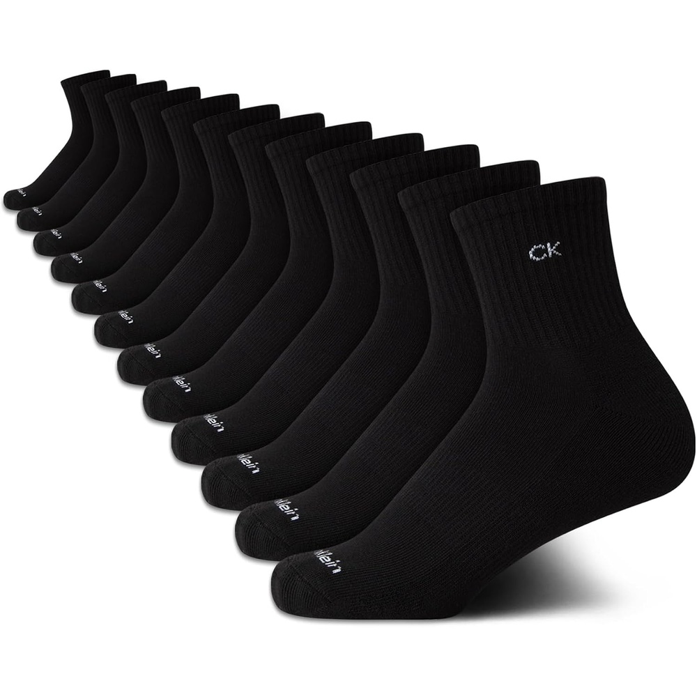 image:imageCalvin Klein Womens High Quarter Socks 12 Pack Terry Cushion Breathable Athletic Crew Socks for Women Shoe Size 410Black