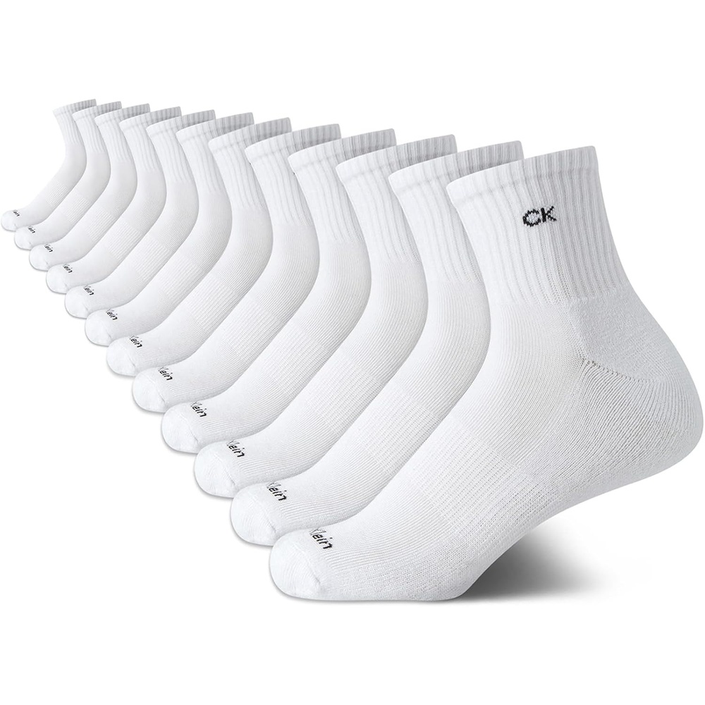 image:imageCalvin Klein Womens High Quarter Socks 12 Pack Terry Cushion Breathable Athletic Crew Socks for Women Shoe Size 410White