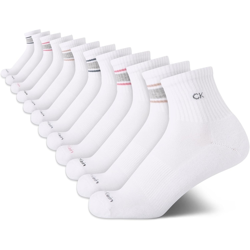 image:imageCalvin Klein Womens High Quarter Socks 12 Pack Terry Cushion Breathable Athletic Crew Socks for Women Shoe Size 410White Assorted