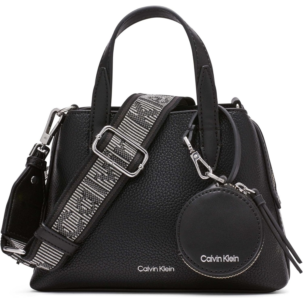 image:imageCalvin Klein Womens Millie 2 in 1 Triple Compartment Mini Satchel CrossbodyBlackSilver