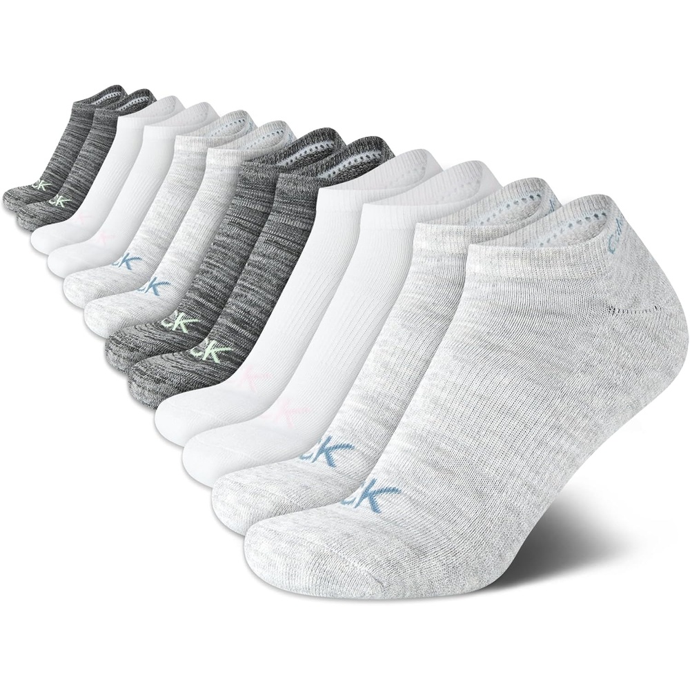 image:imageCalvin Klein Womens No Show Socks 12 Pack Breathable Lightweight Athletic Low Cut Running Socks for WomenWhiteGrey