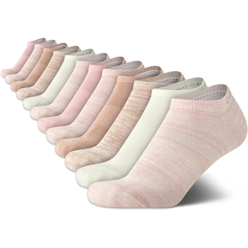 image:imageCalvin Klein Womens No Show Socks 12 Pack Flat Knit Cushioned Athletic Low Cut Socks for Women for Sports and RunningPink Assorted