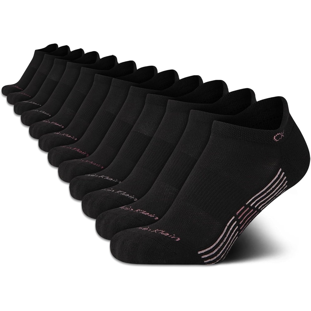 image:imageCalvin Klein Womens No Show Socks 12 Pack Lightweight Cushioned Athletic Tab Low Cut Running Socks for WomenAll Black