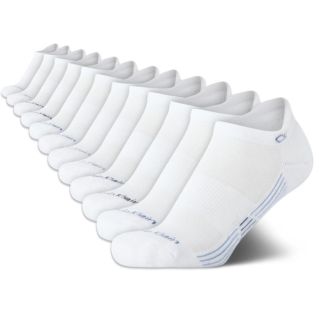 image:imageCalvin Klein Womens No Show Socks 12 Pack Lightweight Cushioned Athletic Tab Low Cut Running Socks for WomenAll White