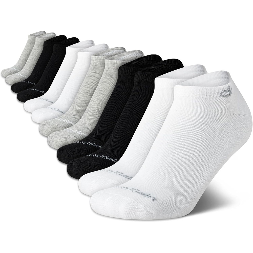 image:imageCalvin Klein Womens No Show Socks 12 Pack Soft Cotton Blend Lightweight Athletic Low Cut Running Socks for WomenBlackWhiteGrey