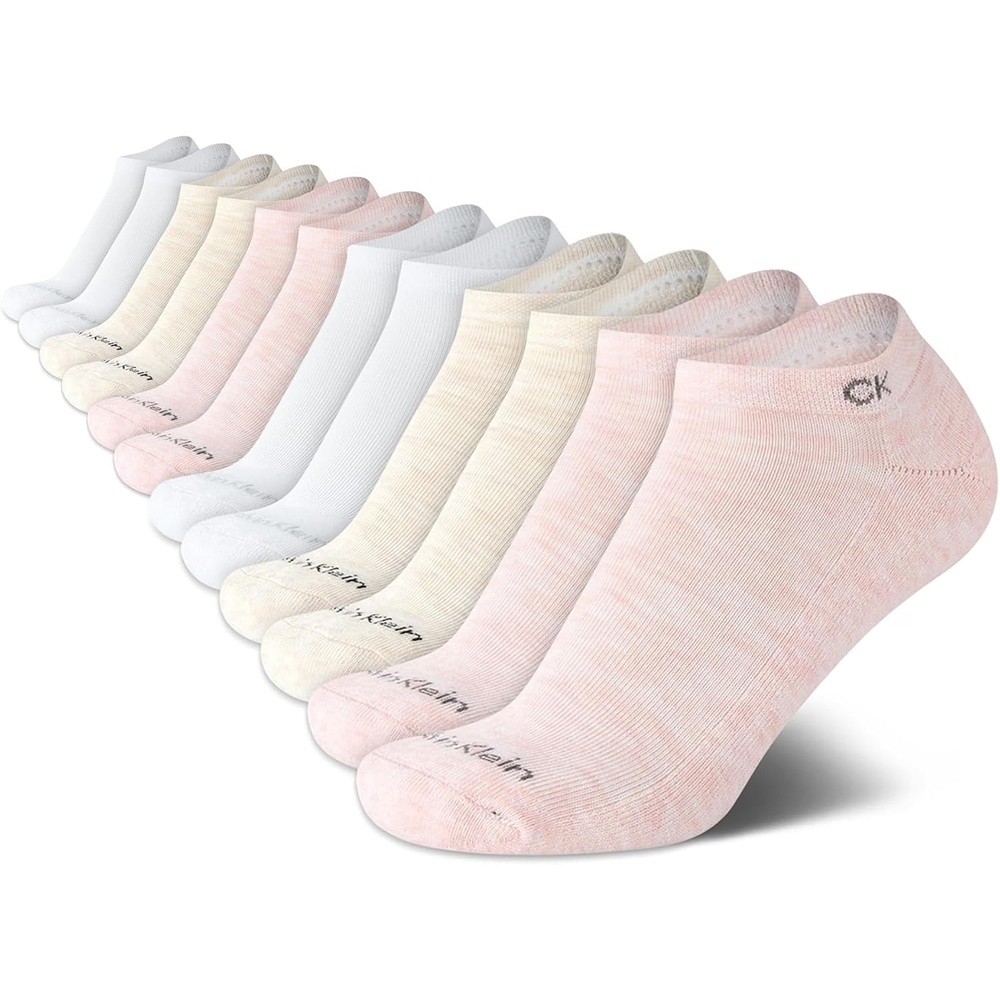 image:imageCalvin Klein Womens No Show Socks 12 Pack Soft Cotton Blend Lightweight Athletic Low Cut Running Socks for WomenOatmeal Heather
